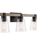 4 Light Farmhouse Vanity Light With Funnel Glass Shades In Smoked Birch Finish, 32 Inch Modern Industrial Bathroom Bar Lighting