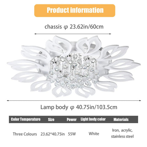 Led Flower Ceiling Light With Remote Dimmable Modern Flush Mount Chandelier, Acrylic Petal Ceiling Fixture For Kitchen Bedroom Dining Living Room, 70W 4200Lm, 3000K To 6500K Adjustable Brightness