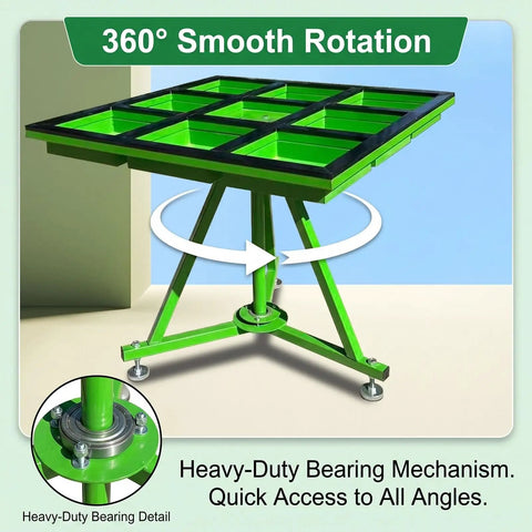 Top Shelf 360 Degree Spin Workbench Galvanized Steel Industrial Assembly Table with smooth swivel base and heavy-duty bearing.