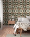 Straight Up Killer Distressed Tile Professional Wallpaper With a Matte Linen Texture for Kitchens and Bathrooms Durable PVC-Free Home Makeover Ready in a cozy bedroom.