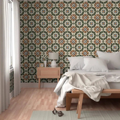 Straight Up Killer Distressed Tile Professional Wallpaper With a Matte Linen Texture for Kitchens and Bathrooms Durable PVC-Free Home Makeover Ready in a cozy bedroom.