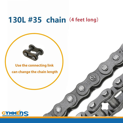 130L #35 chain four feet long with connecting link for chain length adjustment, ideal for go-kart clutch systems.