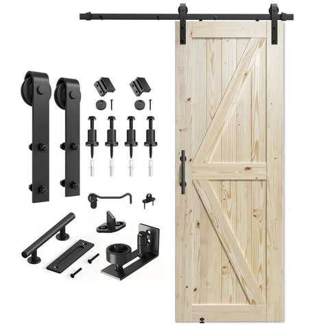 30 Inch By 84 Inch Sliding Barn Door With 5 Foot Hardware Kit Included, Unfinished Solid Spruce Wood Door For DIY Projects
