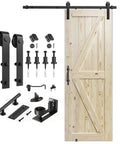 Top Shelf Solid Spruce Wood Sliding Barn Door With Complete Six Foot Track Hardware Unfinished Surface ready for custom staining.