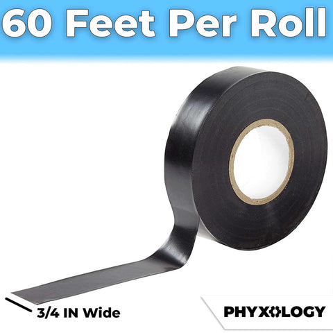 PHYXOLOGY black electrical tape roll, 3/4 inch wide, 60 ft per roll