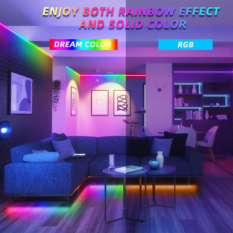 Room with Dream Color LED Light Strip With Dynamic Chasing Effects And 180 LEDs Spanning 32.8 Feet, 142 Chasing Modes