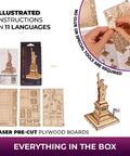 Statue Of Liberty 3D Puzzle Kit, 46 Piece Wooden DIY Model Stands 5.7 Inches, Easy Build No Glue Needed, World Cities Collection, Great Gift For Puzzle Buffs And History Lovers, pre-cut boards