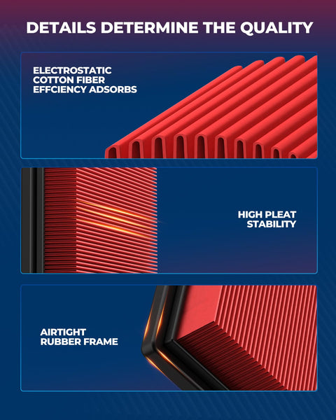 CA6900 Engine Air Filter Replacement For Infiniti And Nissan Models Including Sentra Rogue Juke FX 35 37 50 Q50 Q60 Q70 QX70 300ZX Rogue Select And More High Performance Filtration, showing filter pleats and rubber frame.