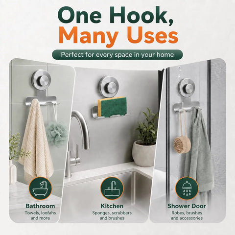 Two Pack Beefy Aluminum Suction Cup Razor Holder For Shower No Sweat Setup On Tile Keeps Razors And Shower Essentials Snug With Sure Twist Lock Base In Classic Brushed Silver Finish mounted in kitchen, bathroom, and shower.