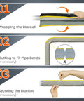 Self Regulating Pipe Heating Blanket Kit 3 Ft For Freeze Protection Stickable And Trimmable Heat Tape That Fits Metal Or Plastic Pipes Includes Thermostat Extension Cord Energy Saving Heating Solution with wrapping, cutting, and securing steps.