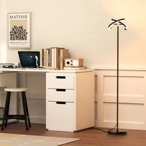 Rotatable LED Floor Lamp With Touch And Remote Control, 3000K–6000K Dimmable 22W next to desk in modern office space