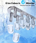 Self Cleaning Countertop Ice Maker Slams Out Bullet Ice In Six Minutes Whisper Quiet Operation, showing ice cubes in various sizes.