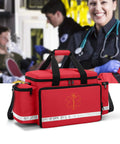 Red Emergency Responder Trauma Bag Empty For EMTs And Paramedics Professional First Aid Kit Storage With Inner Dividers Heavy Duty Nylon No Scratch Bottom Reflective Strips Bag Only