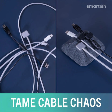 Magnetic Cable Holder And Charger Organizer For Desk And Nightstand Keeps USB C And Lightning Cables Slotted No Fuss Cord Wrangler With Three Clip Magnet System Pencil Gray Finish Desktop Cable Management