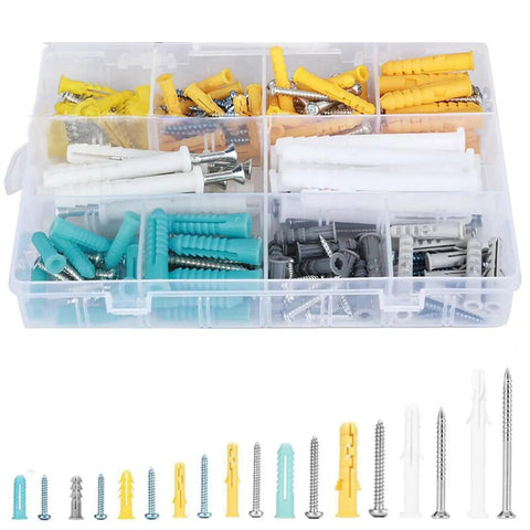 200 Piece Drywall Anchor Screw Set With Self Drilling Zinc Plated Carbon Steel For Quick No Prep Install And Heavy Duty Rust Resistant Mounting Of TVs Cabinets Shelves And Wall Decor, assorted anchors in organizer