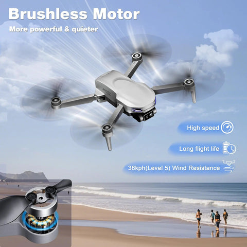 Easy To Fly Lightweight GPS Drone With 4K Camera And 2-Axis Gimbal For Beginners And Adults flying over beach scene