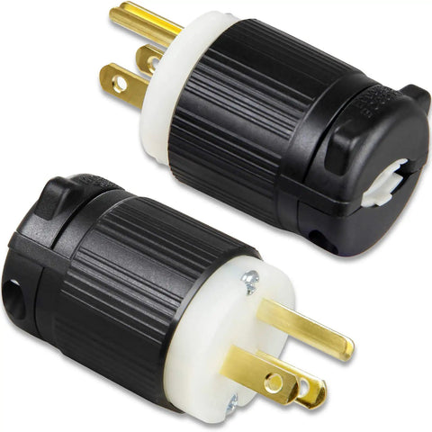 Two Pack 125V 15 Amp NEMA 5-15P Straight Blade Plug Kit for Home Use, durable nylon housing, 2 pole 3 prong replacement plugs.