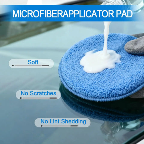 6 Pack 5 Inch Microfiber Wax Applicator Pads with finger pocket, soft texture, scratch resistant, no lint shedding for car detailing