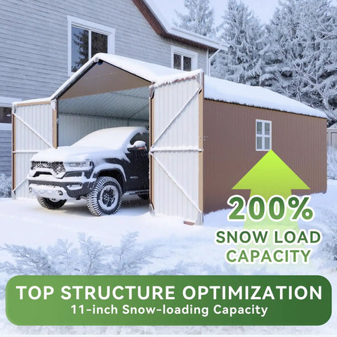 Beefy Heavy Duty Metal Storage Shed Outdoor Carport With Double Doors, Side Door And Windows, All Weather 12x20x9.3 Ft Shed