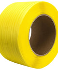 Heavy Duty Polypropylene Strapping Roll Yellow Pallet Packaging Banding Strap For Secure Shipping 3280 Feet Long on a cardboard core.
