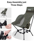 Compact High Back Camp Chair With Dual Sitting Modes Pillow Arm Pads And Side Pockets for easy assembly in three steps