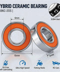 RC Car Ceramic Bearings 5x13x4 2RS Hybrid Ball Set with orange seal and metal core, highlighting size and design
