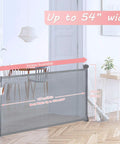 Retractable Safety Barrier Gate for Stairs and Doors Extra Wide 54 Inch Mesh Baby and Pet Gate installed between walls.