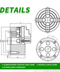 Technical drawing of Rugged 100mm Independent Lathe Chuck 4 Jaw Grips 4 Inch Capacity 3500 RPM Hardened Steel Construction