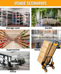 Heavy Duty Stair Climbing Cart With 330 Lb Capacity, 6 Wheel Folding Dolly And Telescoping Handle, Ergonomic Grip, Ideal For Moving Groceries, Boxes, And Bulky Items Up Stairs Or Across Floors. shown with boxes in home, office, supermarket, and storage room