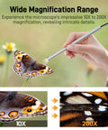 USB C Digital Microscope For Dope Close Ups With 10X To 200X Zoom capturing detailed view of butterfly wings outside on flowers.