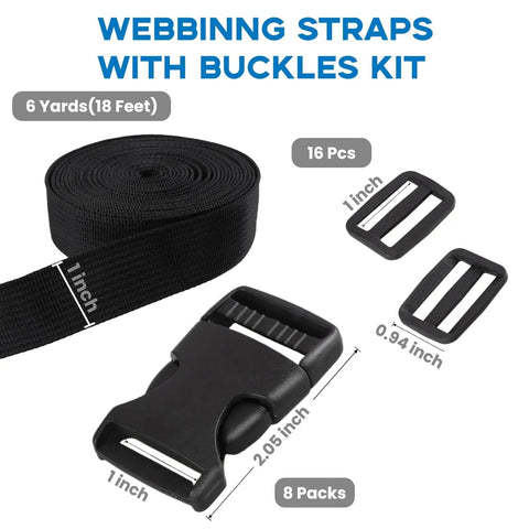 Must Have DIY Strap Kit For Everyday Gear 18 Feet Of 1 Inch Nylon Webbing With 8 Quick Release Buckles And 16 Tri Glide Clips