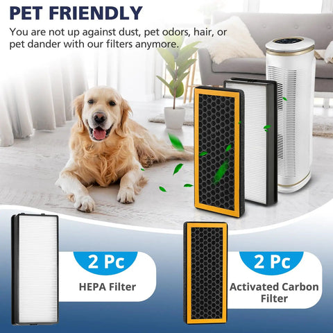 4 Pack Replacement Filters For PetPlus AT-PETODR And TotalClean AT-OFL Air Purifiers with HEPA and activated carbon filters, pet friendly.