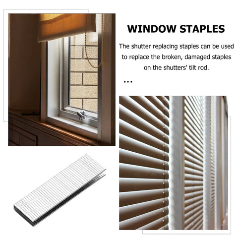Tough As Nails Plantation Shutter Repair Staples Kit with Durable Louver Tabs shown with window and blinds for home repair.
