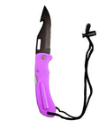 Foldable Dive Knife With Pointed Tip Black Stainless Steel Blade, Ultra Compact And Lightweight, Rust-Resistant in Purple