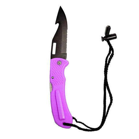 Foldable Dive Knife With Pointed Tip Black Stainless Steel Blade, Ultra Compact And Lightweight, Rust-Resistant in Purple