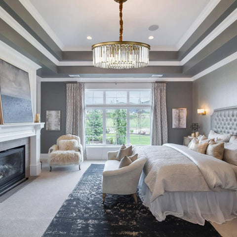 Gold Modern Crystal Chandelier Semi Flush Mount Ceiling Light Fixture 2 Tier K9 Crystal Hanging Pendant Light for Bedroom