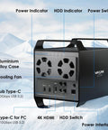 Hella Fast Badass 4 Bay External Hard Drive Enclosure for 3.5 and 2.5 Inch SATA HDD SSD with controls and cooling fans.