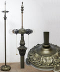 Dope Antique Bronze Floor Lamp Base For Tiffany Style 16 To 24 Inch Stained Glass Shade, 64 Inch Tall Resin Base With 11 Inch Wide Foot, Replacement Antique Standing Lighting Base For Classic Home Decor. Detailed view of ornate base and socket.