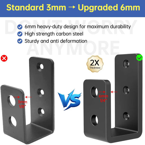 Heavy Duty 1/4 Inch Thick U Brackets for 2x4 Doors 8 Pack Barricade Kit Built to Take Kicks and Thrust Ideal for Home Garage Gate Barn and Shed Security Black