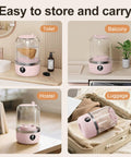 Slick Portable Laundry Wash Cup For Travel And Business Trips Compact Clothes Cleaner on a hotel sink and in luggage.