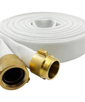 One And A Half Inch Lay Flat Fire Hose Fifty Foot White Beefy Heavy Duty Industrial Water Hose With Brass NPSH And NPT Couplings