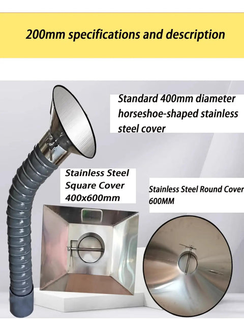 Heavy Duty 360 Rotatable Fume Extractor Hose With Stainless Steel Articulated Hood And Adjustable Flow Valve For Workshop Smoke Dust Cleanup Shop Built Design Crafted To Handle Daily Grind Industrial Workspace Tasks with various stainless steel covers