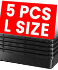 Five large black trays from 32 Piece Tool Box Organizer Tray Divider Set For Desk Drawers And Garage Storage Ideal For Rolling Tool Chests