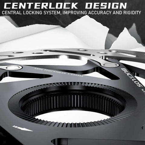 Centerlock 160mm Bike Disc Brake Rotor For Mountain And Road Bikes, close-up of center lock system in black alloy and steel.
