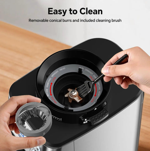 Hardcore Conical Burr Coffee Grinder With 51 Precise Settings, Automatic Bean Crusher, easy to clean with removable conical burrs.