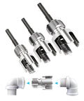 Four In One Water Pipe Wrench And Pipe Tapping Tool Set with 1/2, 3/4, 1 inch fittings for plumbing threading kit.