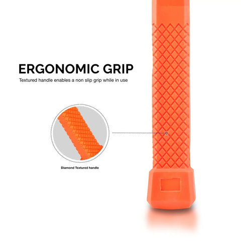 1 Lb Neon Orange Dead Blow Hammer With Unibody Molded Body And Checkered Grip, Spark And Rebound Resistant handle close-up