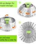 Vegetable Steamer Basket For Cooking Stainless Steel Folding Expandable Steaming Insert With Extendable Handle Fits Pots 5.1 To 9 Inches