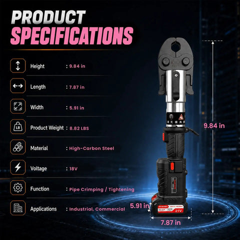 21V Mini Copper Press Tool Electric Pro Battery Powered Handheld Crimping Device high-carbon steel specifications for plumbing projects