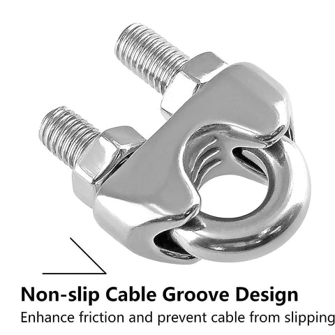 6 Pack Three Eighths Inch M10 Stainless Steel Wire Rope Clip Clamp U Bolt Saddle Fastener with non-slip cable groove design